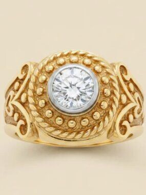 14k Yellow Gold Etruscan-Style Diamond Bridal Registry Wedding Engagement Ring
